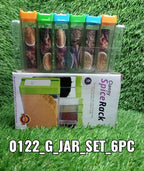 Assorted plastic spice jars featuring bright, colorful, airtight lids.