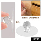 Clear crystal cabinet knob beautifully adorning a bathroom dresser, perfect for furniture upgrade.