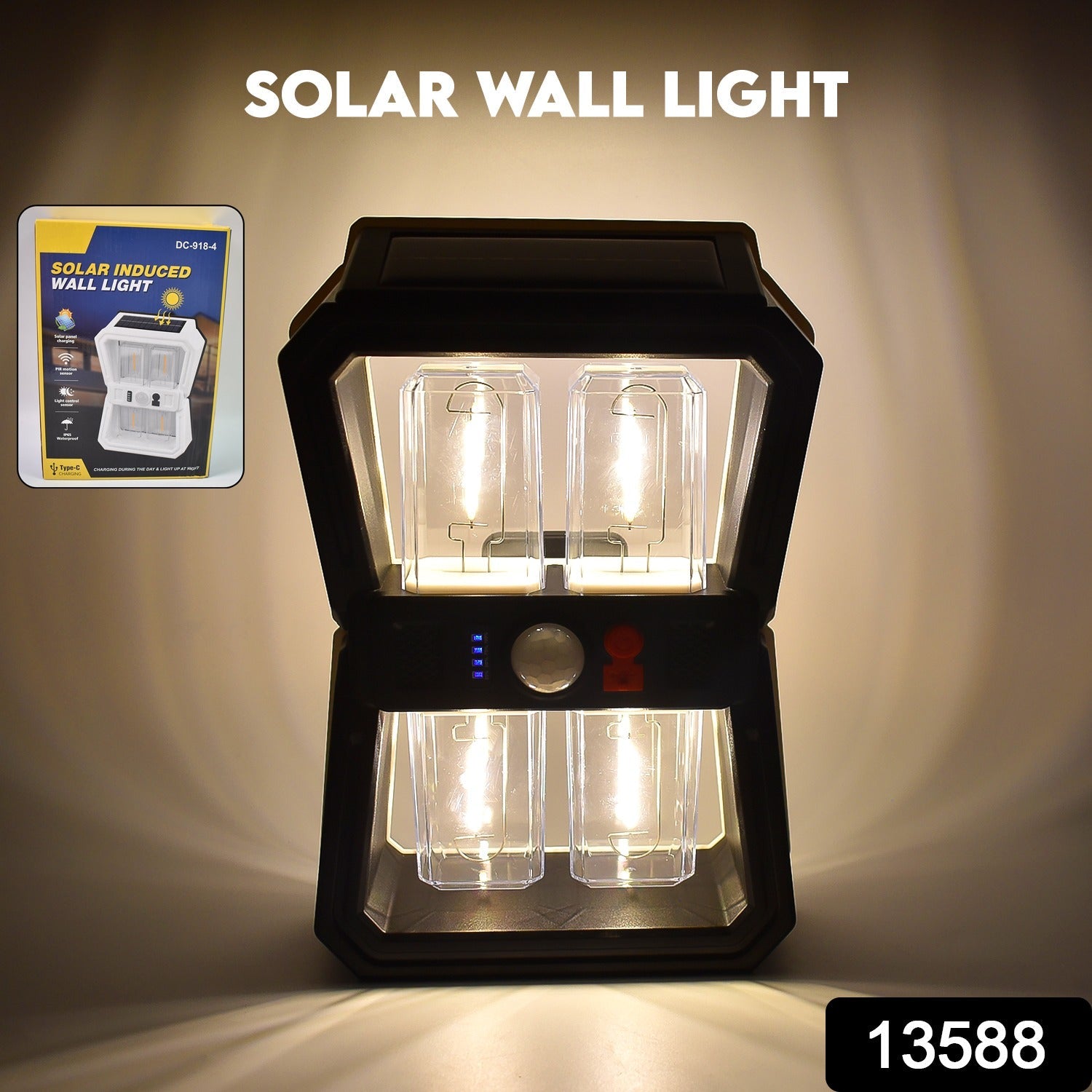 Close-up of the sleek black Solar Wall Lantern mounted on a wall.