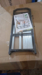 Compact folded state of the 4-layer shoe rack, highlighting its space-saving feature.