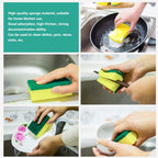 Multi-purpose scrub sponge effectively cleaning a refrigerator surface.