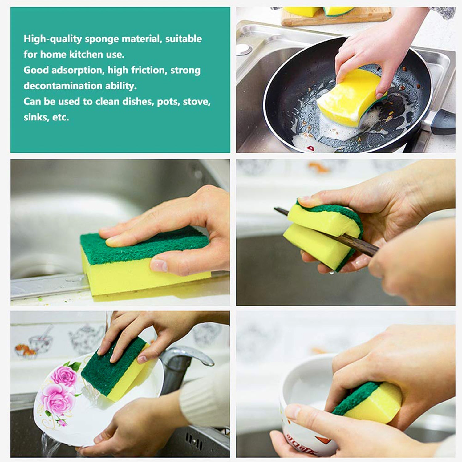 Multi-purpose scrub sponge effectively cleaning a refrigerator surface.