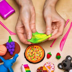 Pack of five non-toxic dough clay tubs in vibrant colors for kids' art projects.