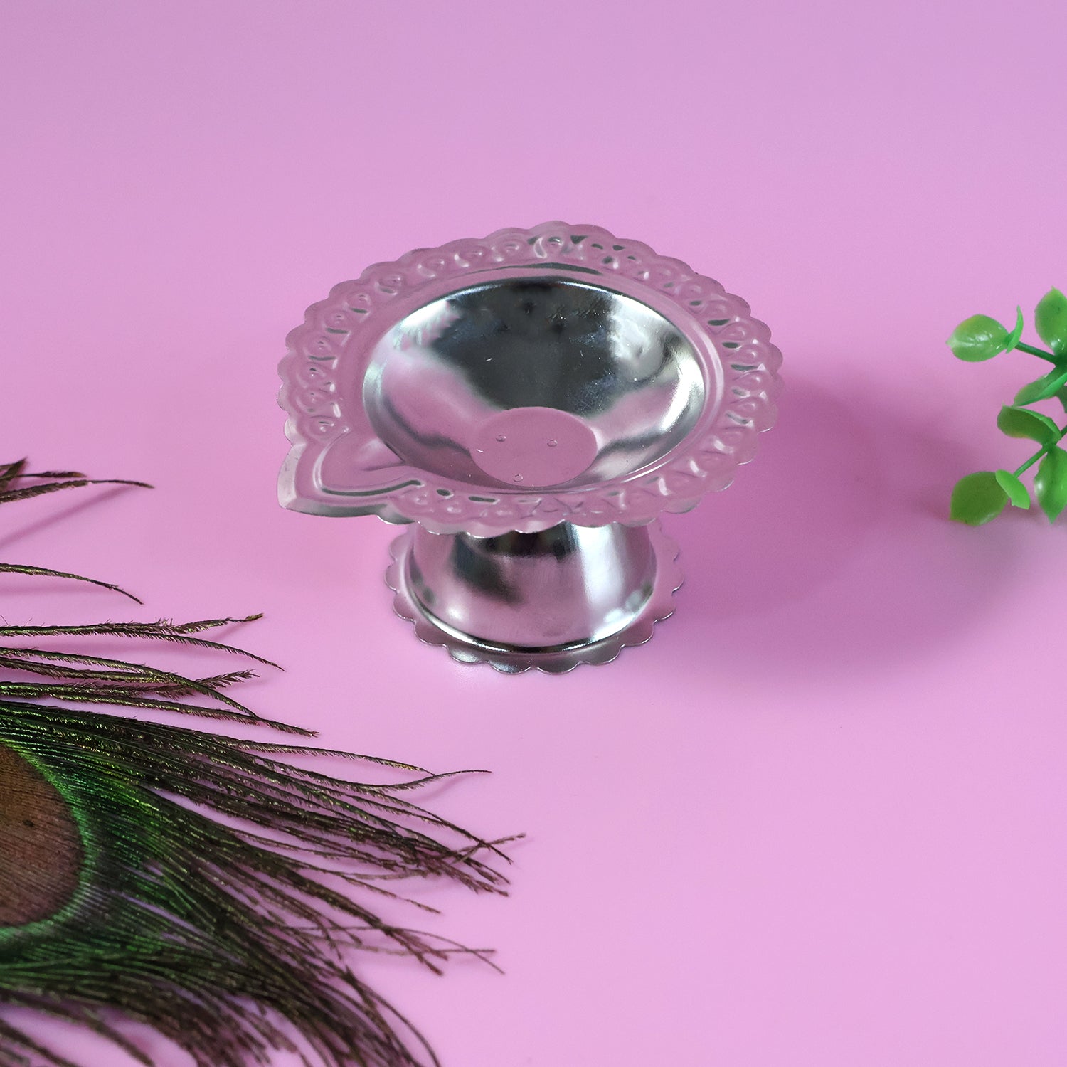 Durable stainless steel diya stand with stable base for puja