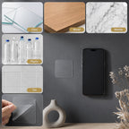 Surface compatibility of transparent nano adhesive tape on glass, wood, marble, plastic