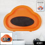 Hand interacting with a smartphone inside the orange waterproof mobile stand, demonstrating touch functionality.