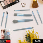 A variety of makeup brushes from the 8-piece mini makeup brush set displayed with colorful handles.