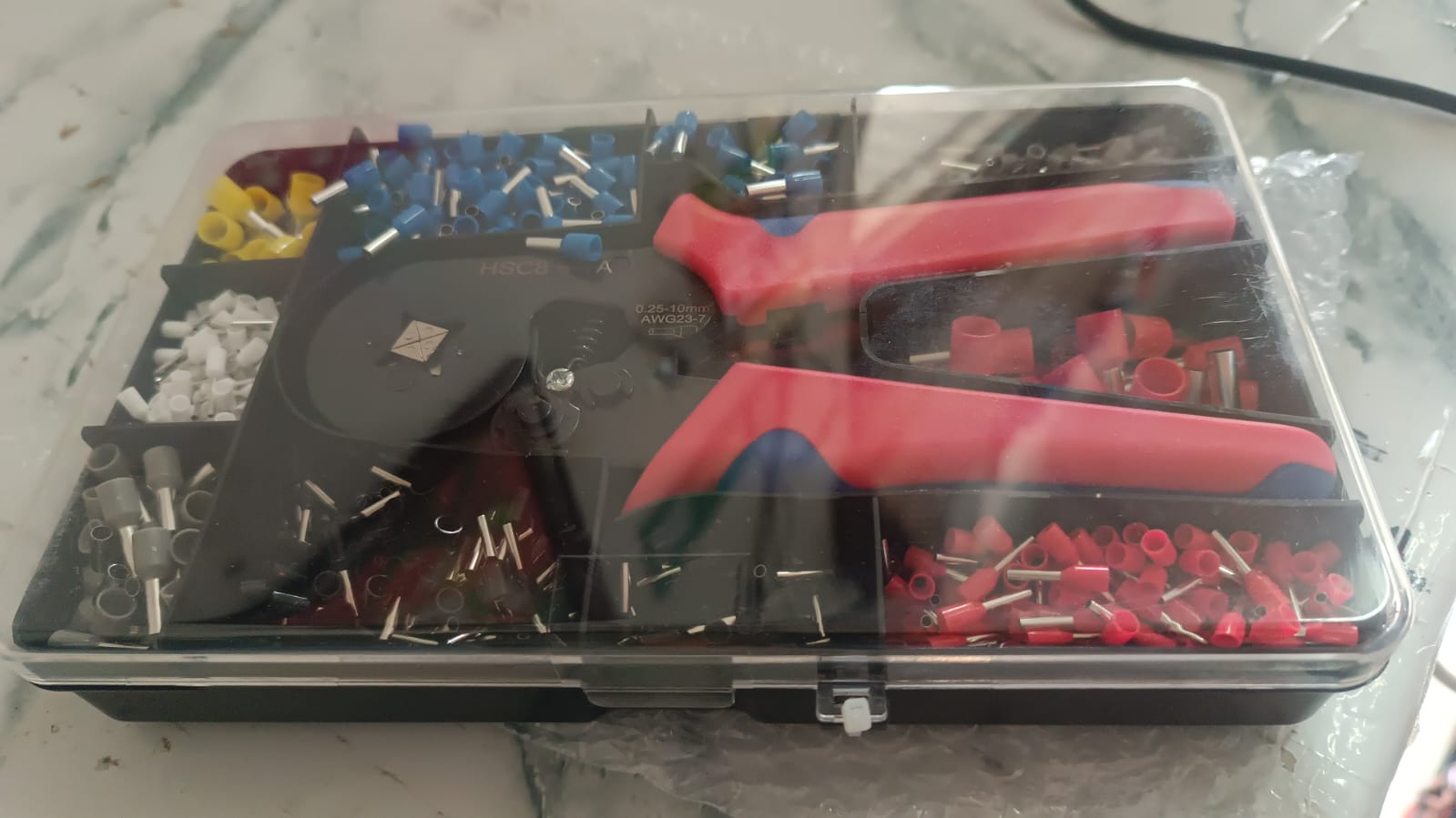 High quality ferrule connectors neatly arranged in plastic storage case