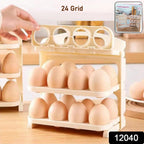 Two-tier foldable egg tray shown open, ready to hold eggs securely.
