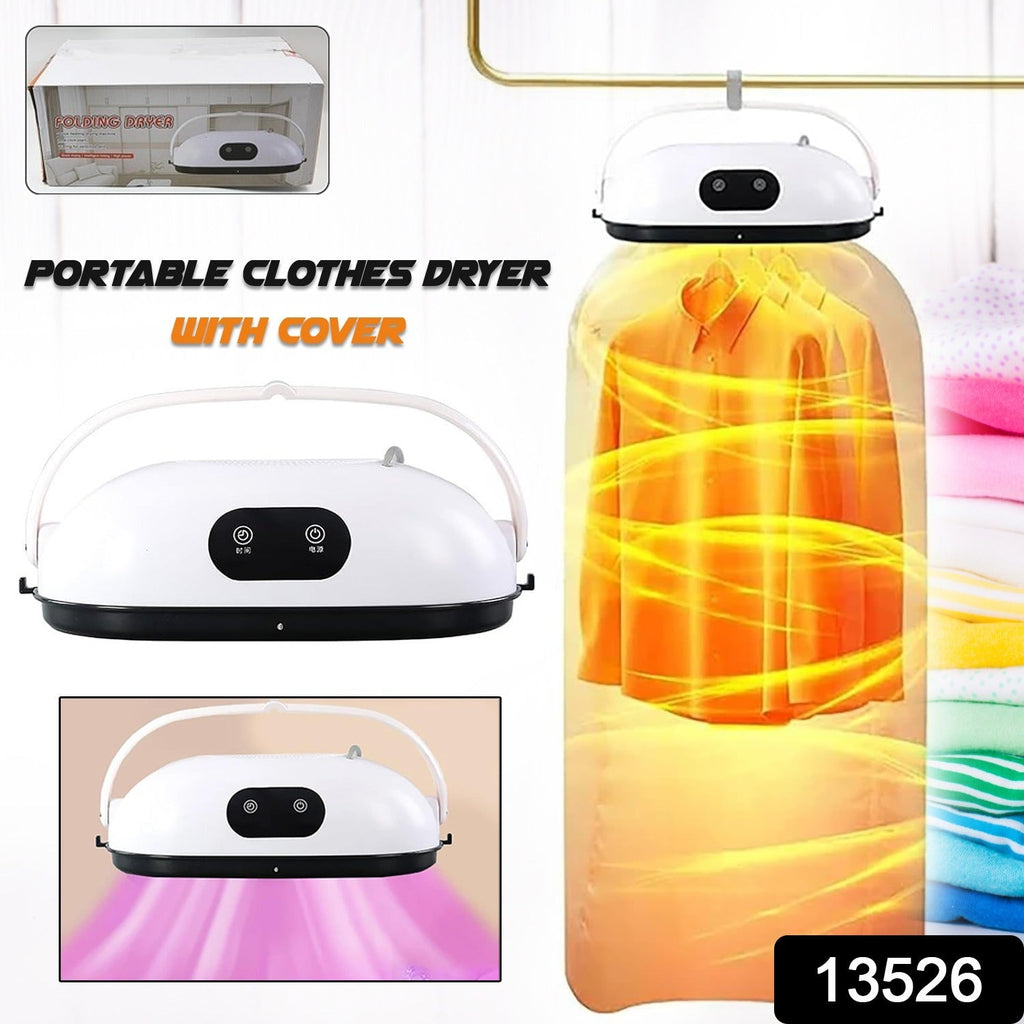 Folded portable clothes dryer, ideal for travel and small spaces.