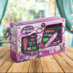 Girls using a hair beader machine kit to create colourful beaded hairstyles.