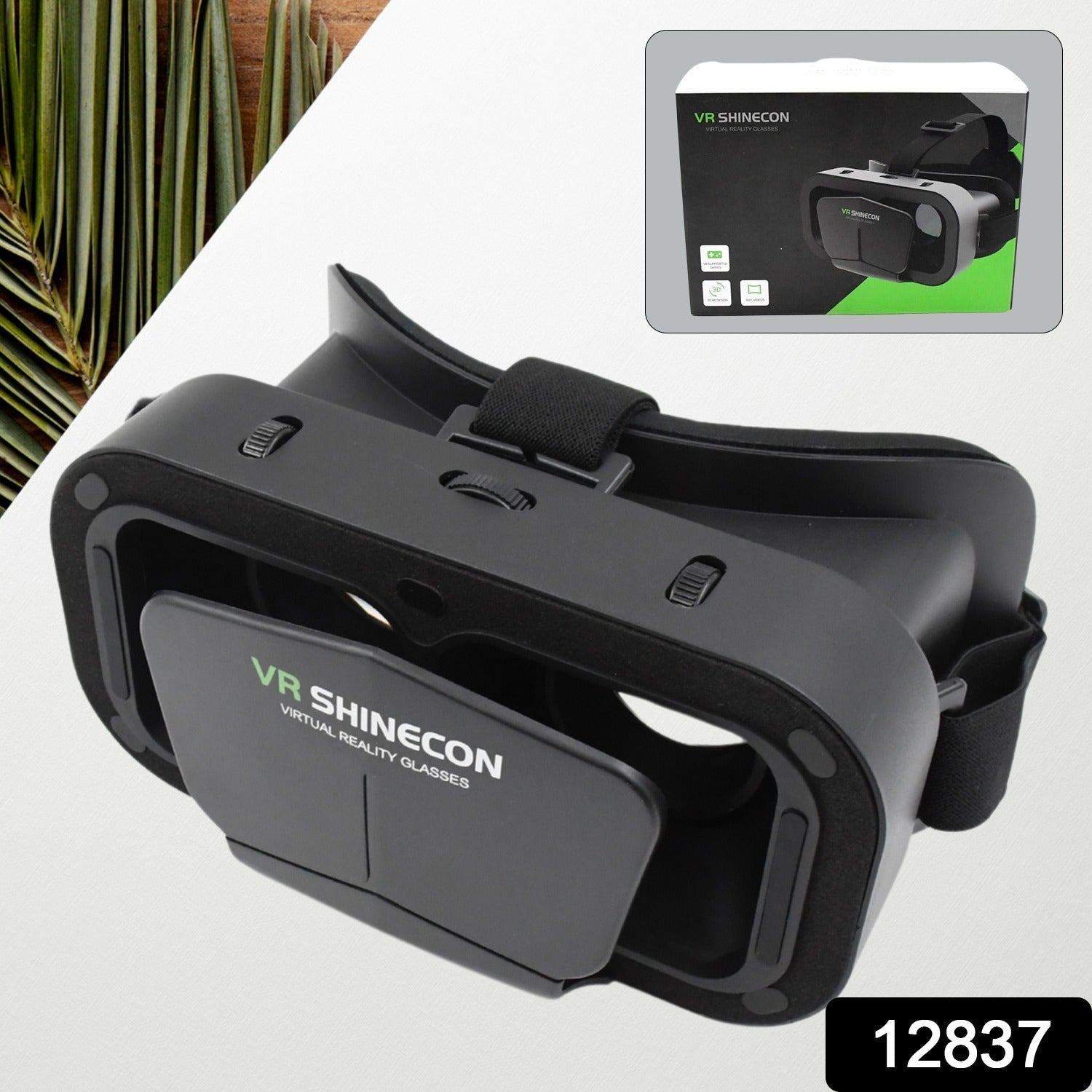 Black 3D VR Box Headset compatible with iPhone and Android smartphones