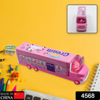 Open metal Kids Truck Pencil Case revealing multi-level storage trays and an inbuilt sharpener.