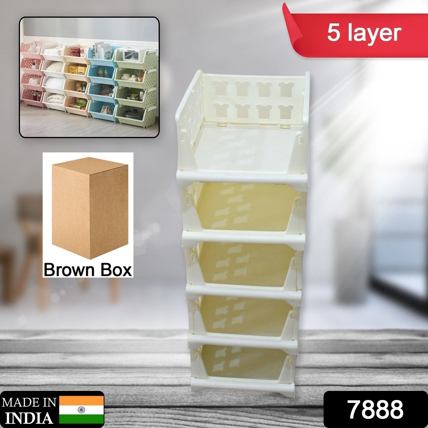 Foldable multi-layer utility cart with various items, showcasing its versatility.
