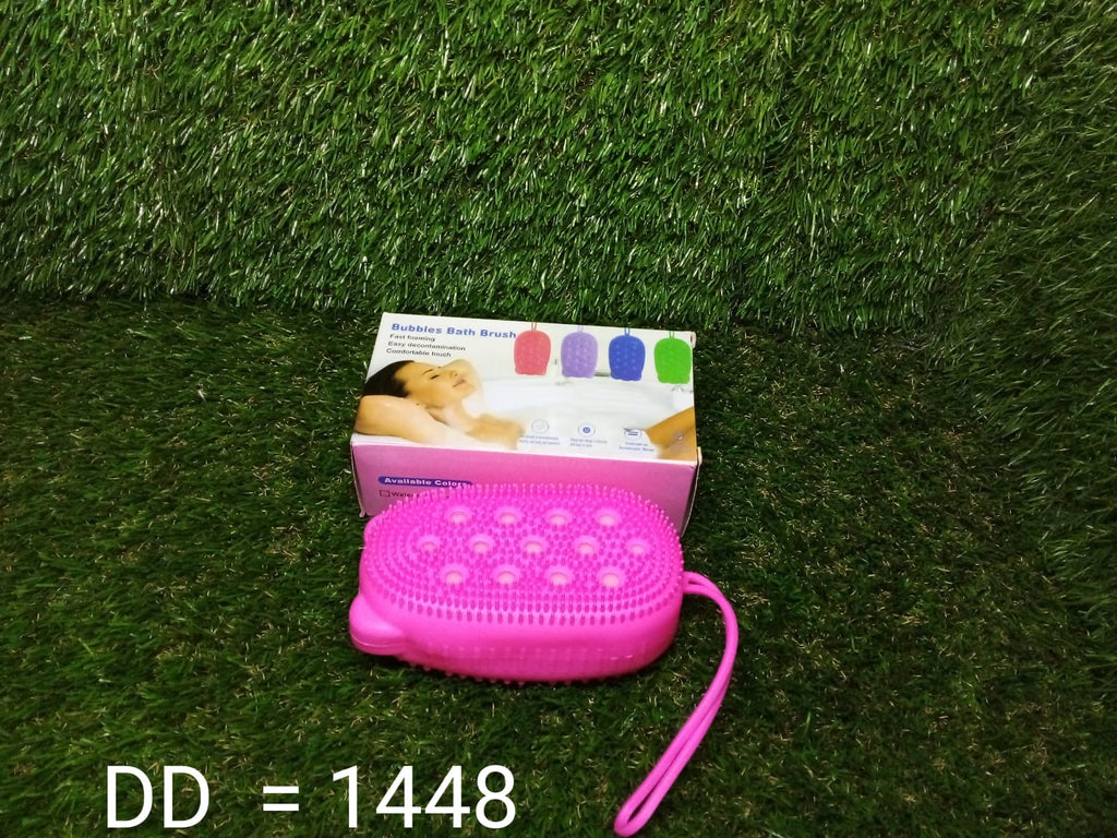 Detailed view of the silicone body scrubber's bristles and wood pulp cotton core.