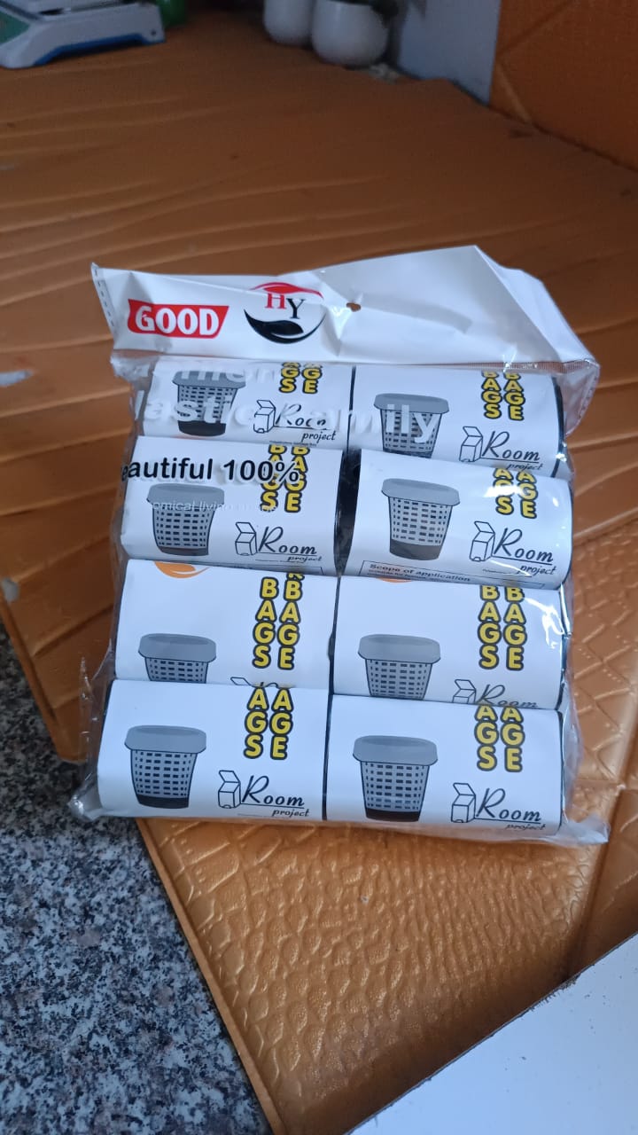 Set of strong eco-friendly trash bags for household use
