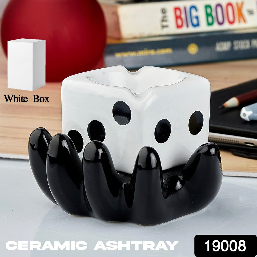 Ceramic ashtray with colourful retro groove design for smokers