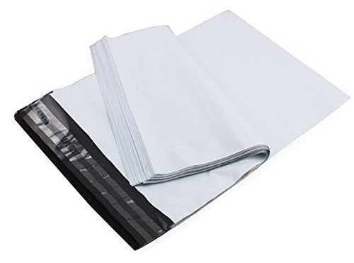 Stack of 8x11 tamper-proof polybags, ideal for e-commerce packaging.