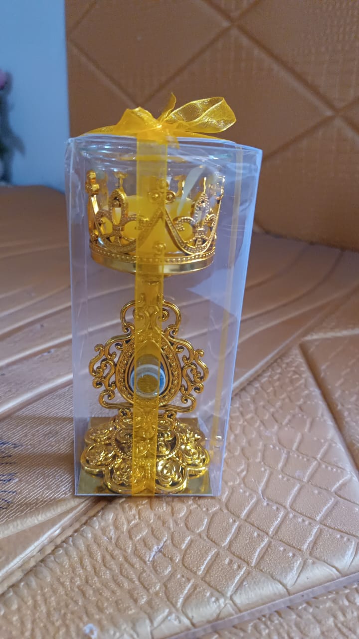 Close-up view of flower design Diwali candle holder with tea light