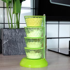 Compact vertical spice organizer displayed on a kitchen countertop.