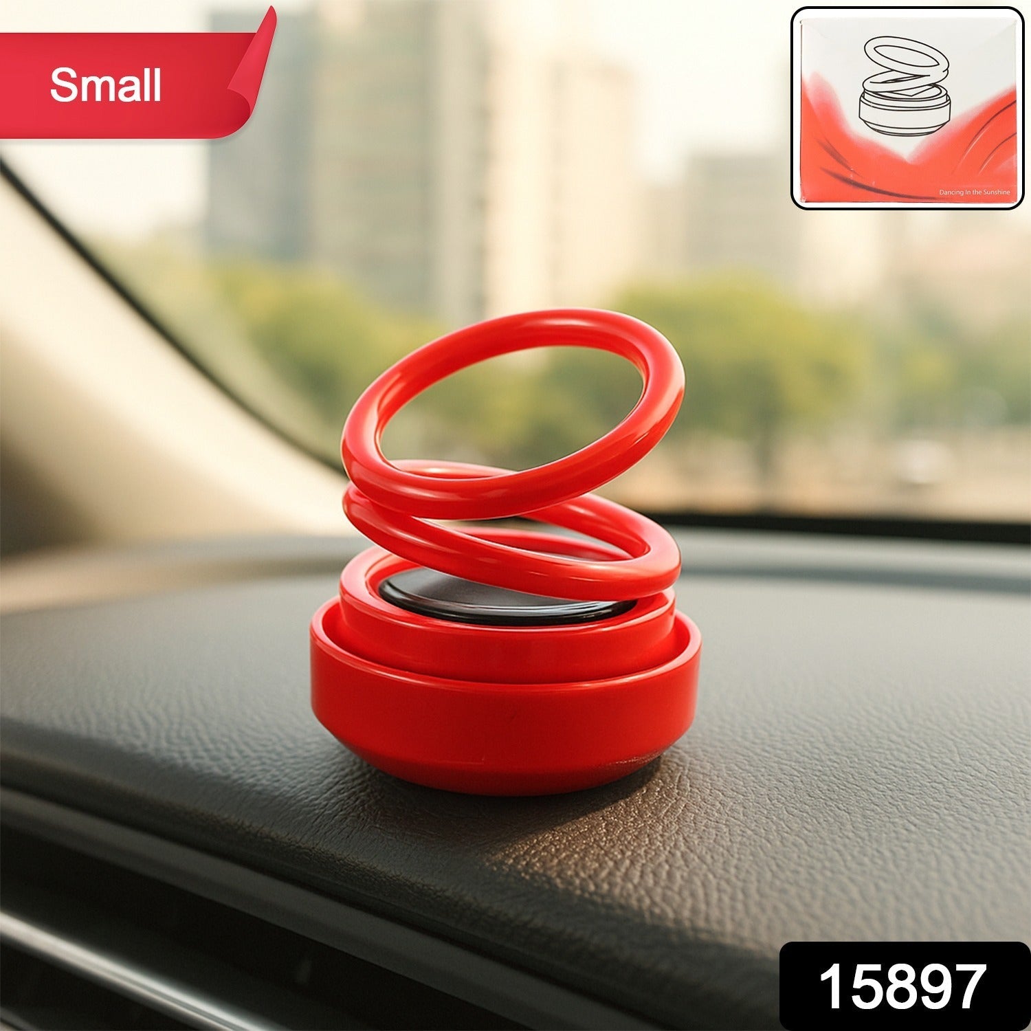 Close-up of solar car aroma diffuser rotating in sunlight