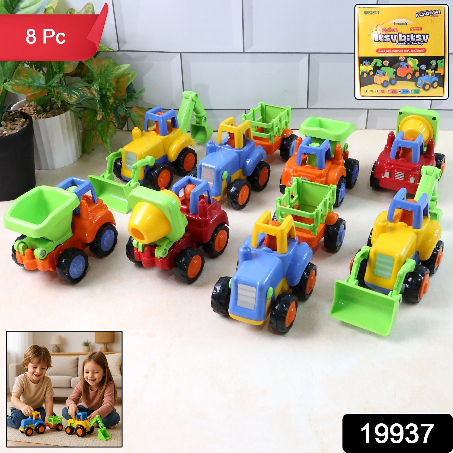 Close-up of bright multicolor construction vehicle toy for imaginative play