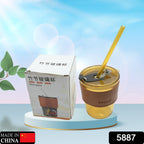 Ergonomic glass coffee mug with straw and leakproof lid for home or office.