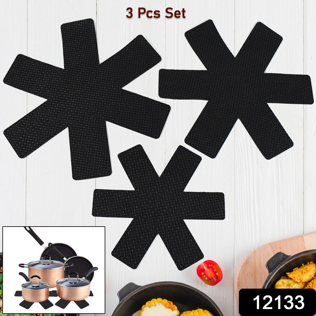 Close-up of black felt pan protector pad showing soft texture for preventing scratches