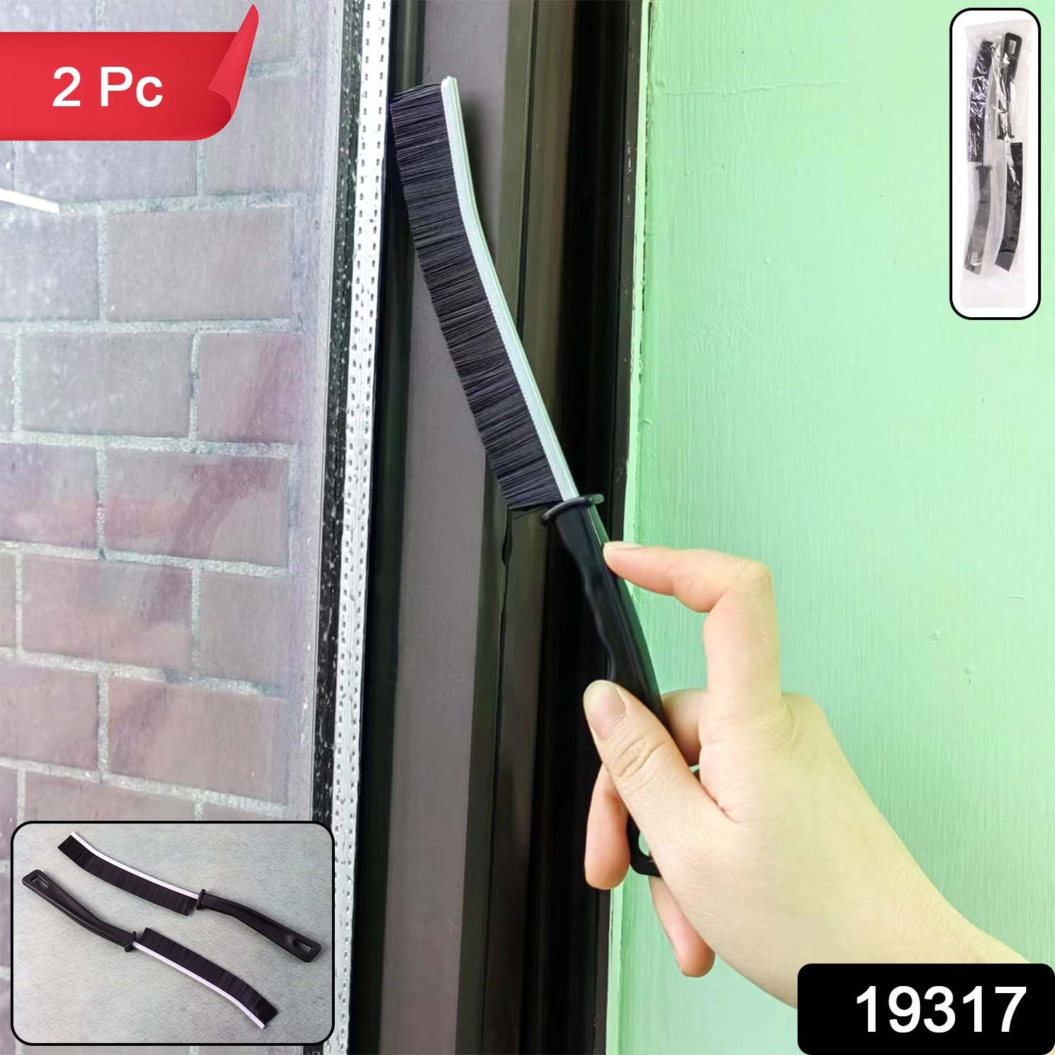 Close-up of corner cleaning brush showing durable stiff bristles and ergonomic handle