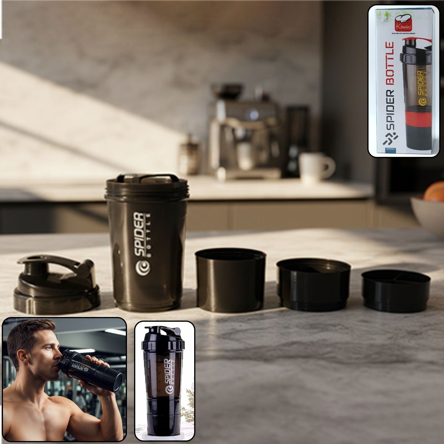 Main view of multipurpose protein shaker bottle 500ml