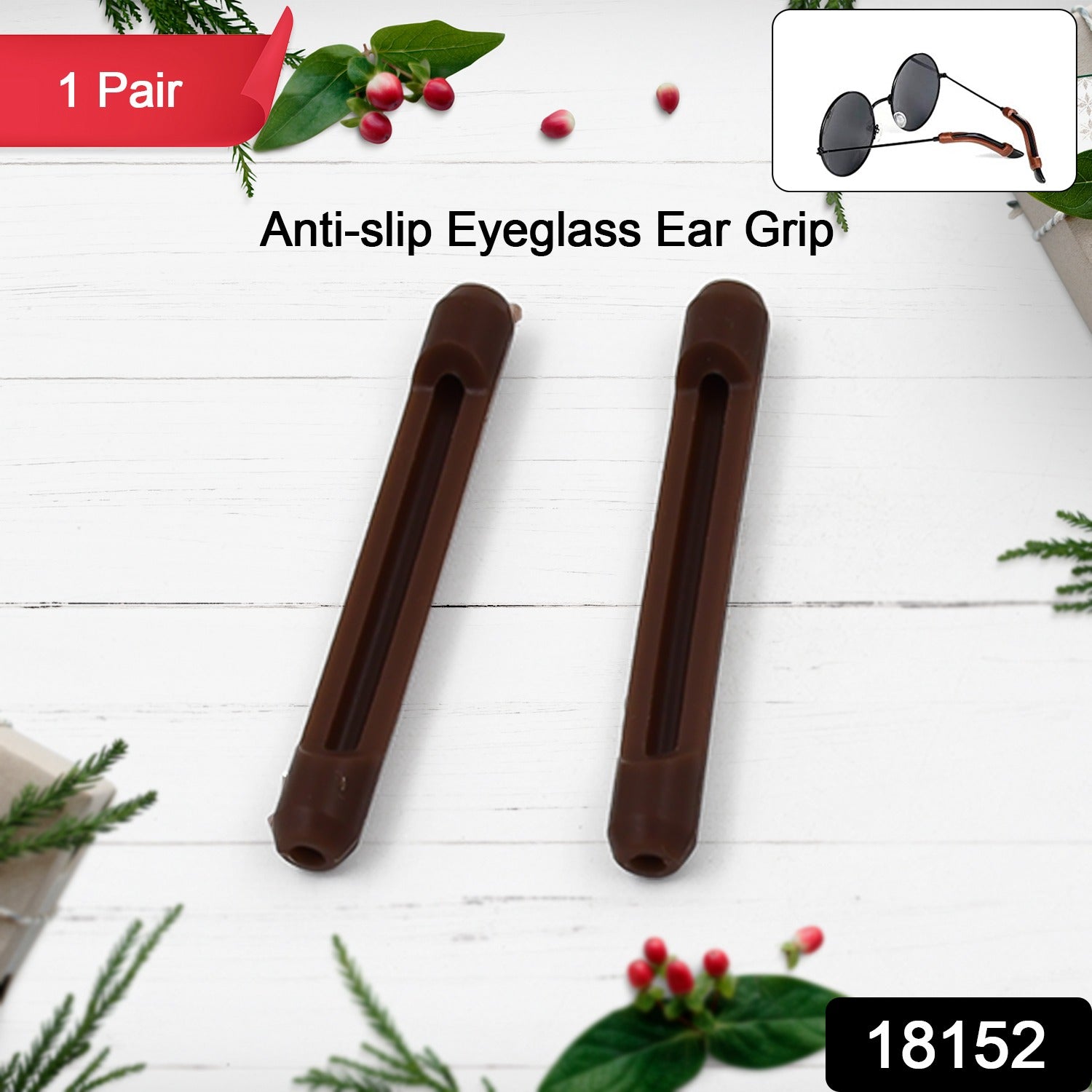 Close-up of a transparent silicone eyeglass anti-slip ear grip, highlighting its soft texture.