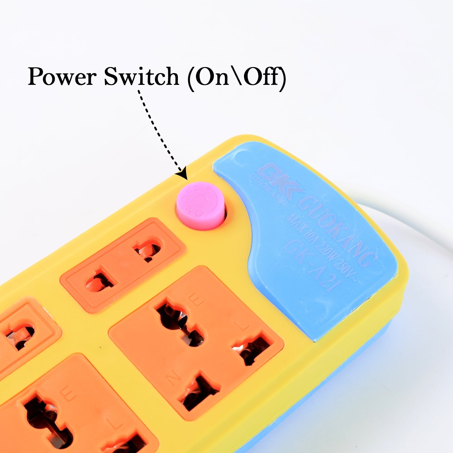 Close-up of socket strip showing 8 multi-type power outlets