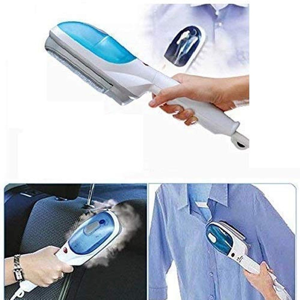 User holding the Portable Garment Steamer, highlighting its ease of use.