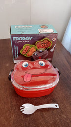 Froggy-shaped leakproof lunch box for kids, perfect for packed meals.