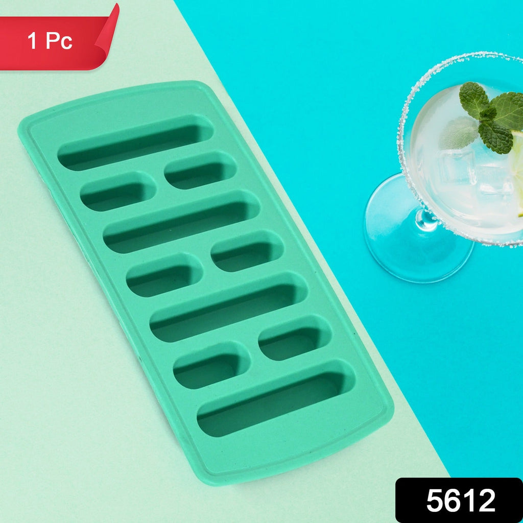 Close-up of the ice tray filled with water, showing individual compartments for freezing.