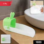 Assortment of colorful silicone faucet handle extenders for children's bathrooms.
