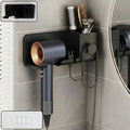 Wall mounted hair dryer holder with shelf and hook for bathroom organization