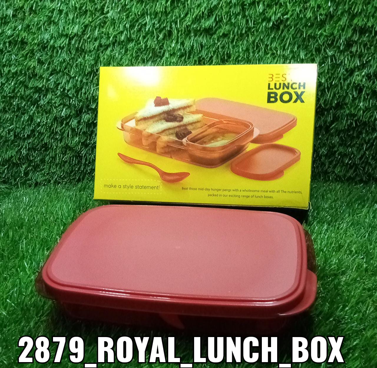 Another angle of the rectangular food container with two sections.