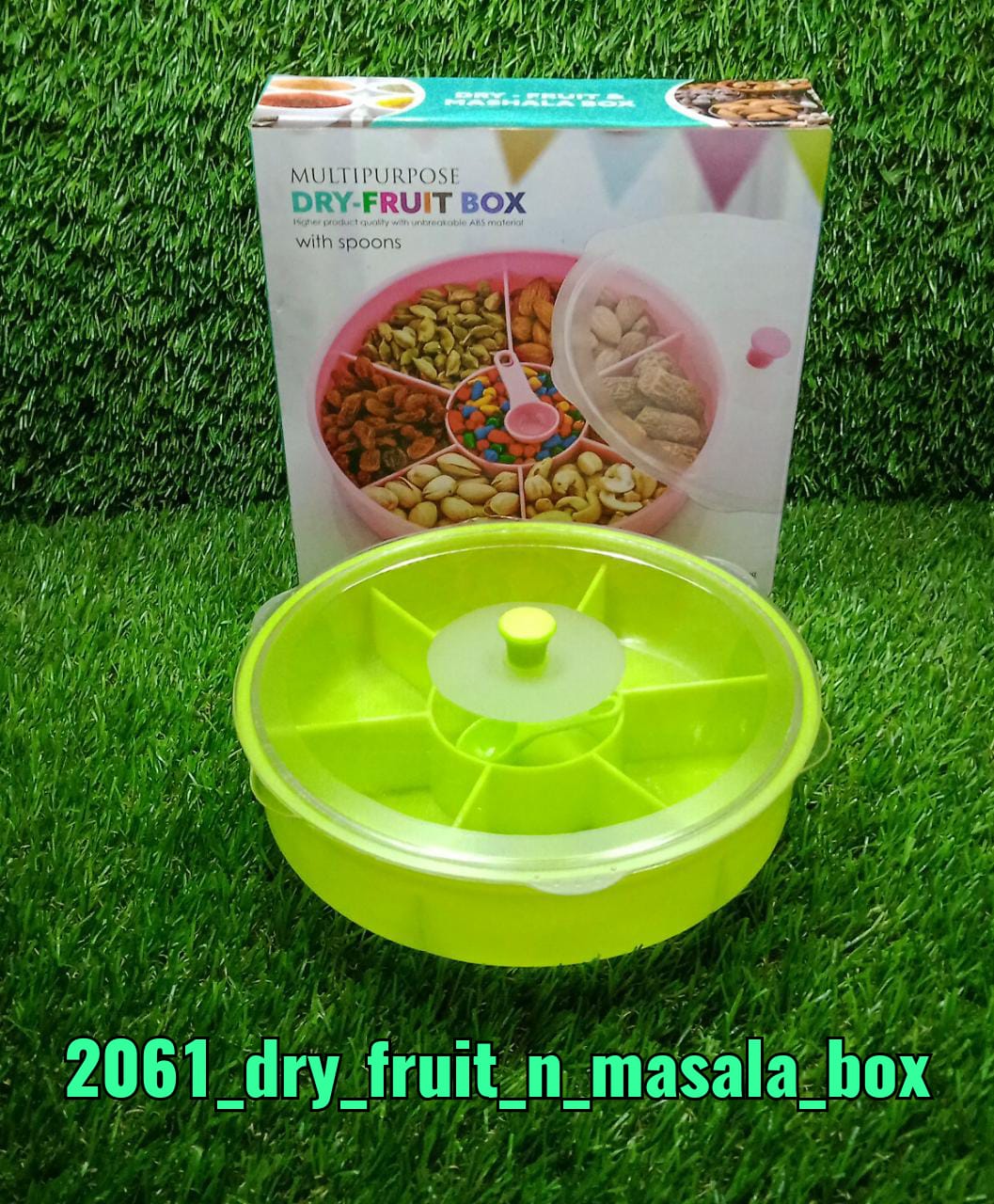 Versatile Dry Fruit & Masala Box with a single spoon, an essential kitchen accessory.