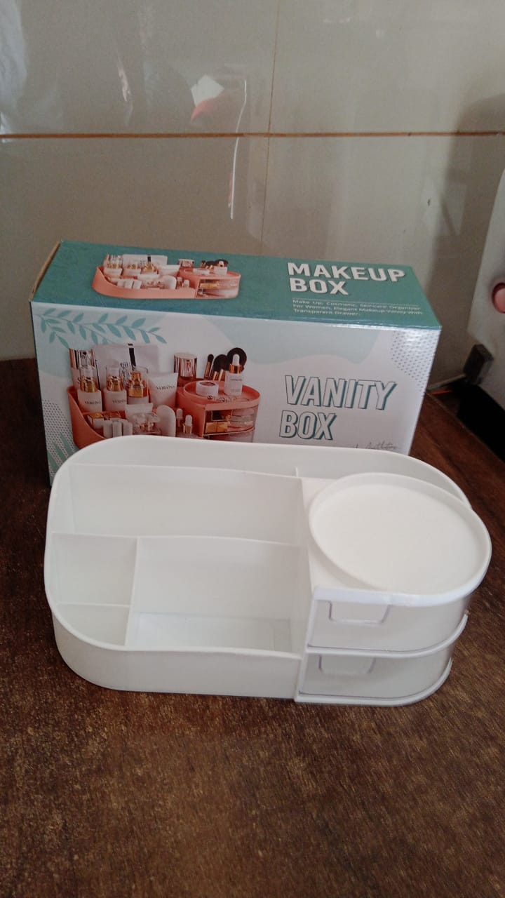Side view of plastic vanity organizer with sleek and elegant finish
