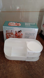 Side view of plastic vanity organizer with sleek and elegant finish