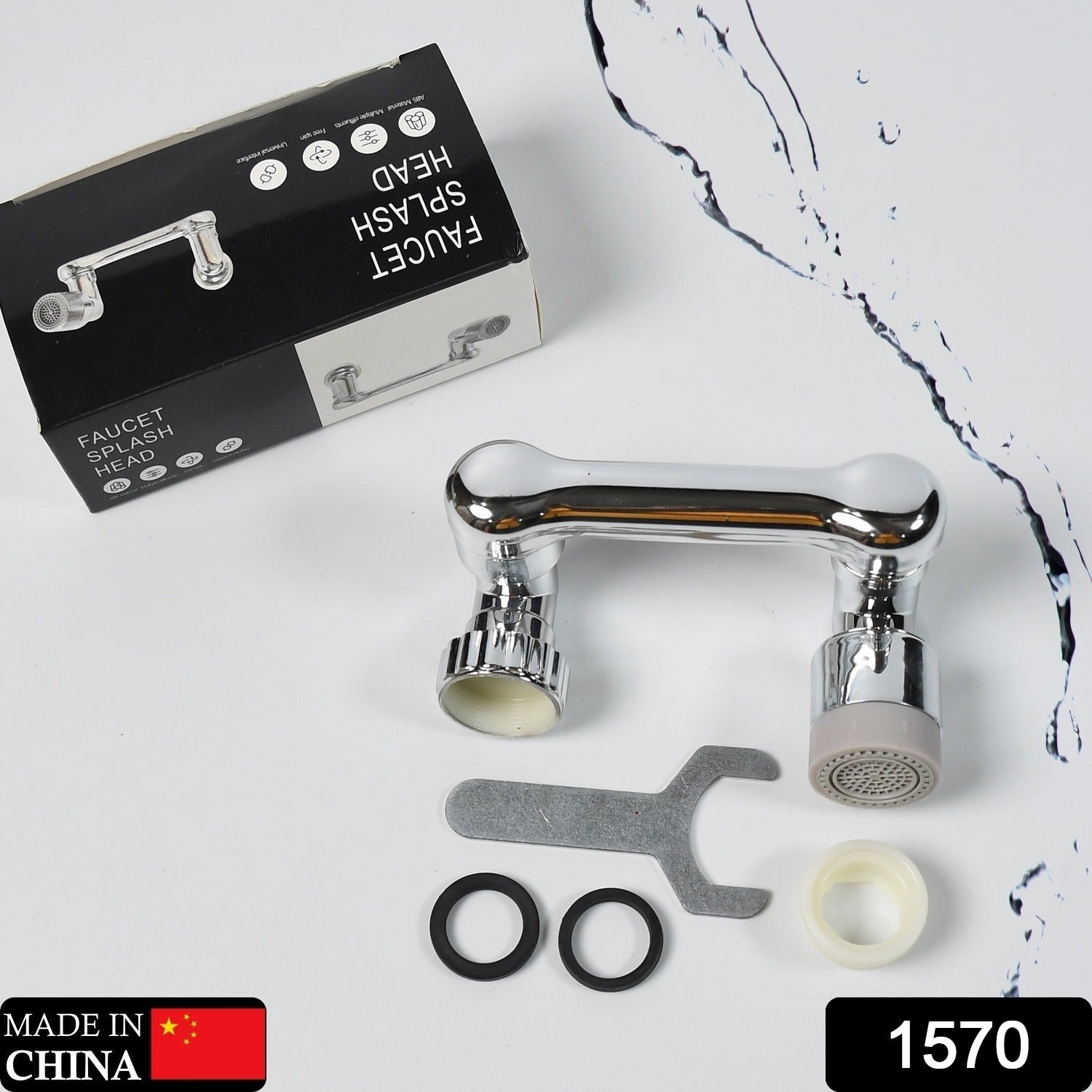 A sink aerator extender attached to a modern kitchen faucet, showing its compact design.