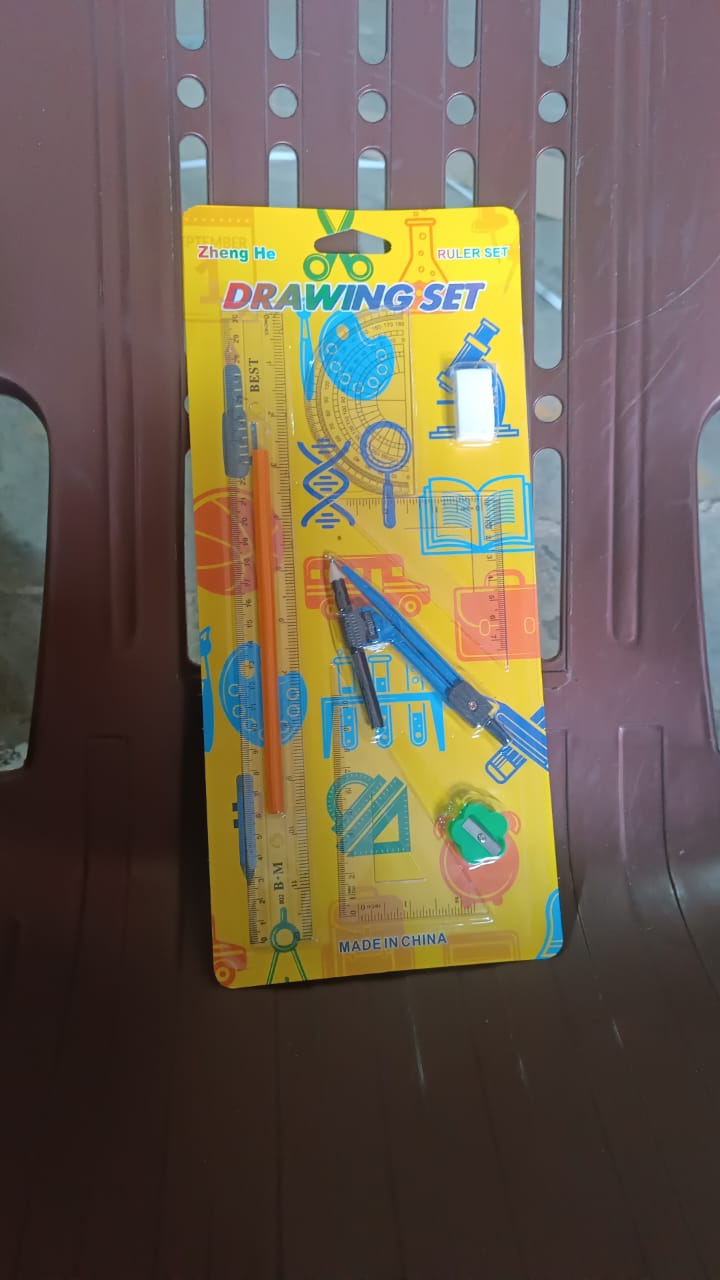 The 9-in-1 stationery set neatly packaged for easy storage and portability to school or office.