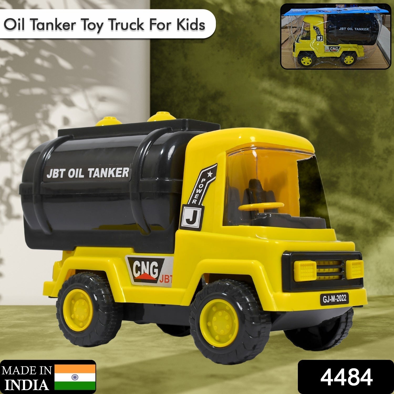 Child happily playing with the durable friction-powered toy truck in a home setting.