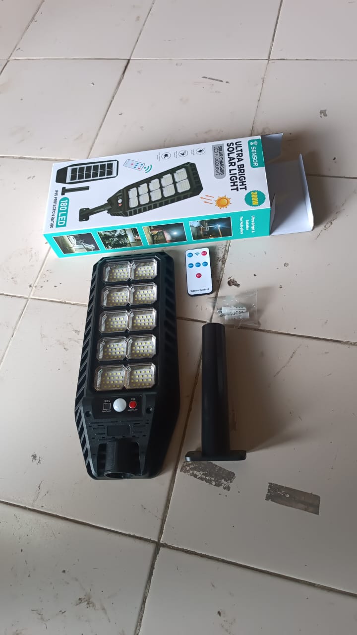 Solar LED street light securely mounted on pole for reliable outdoor lighting