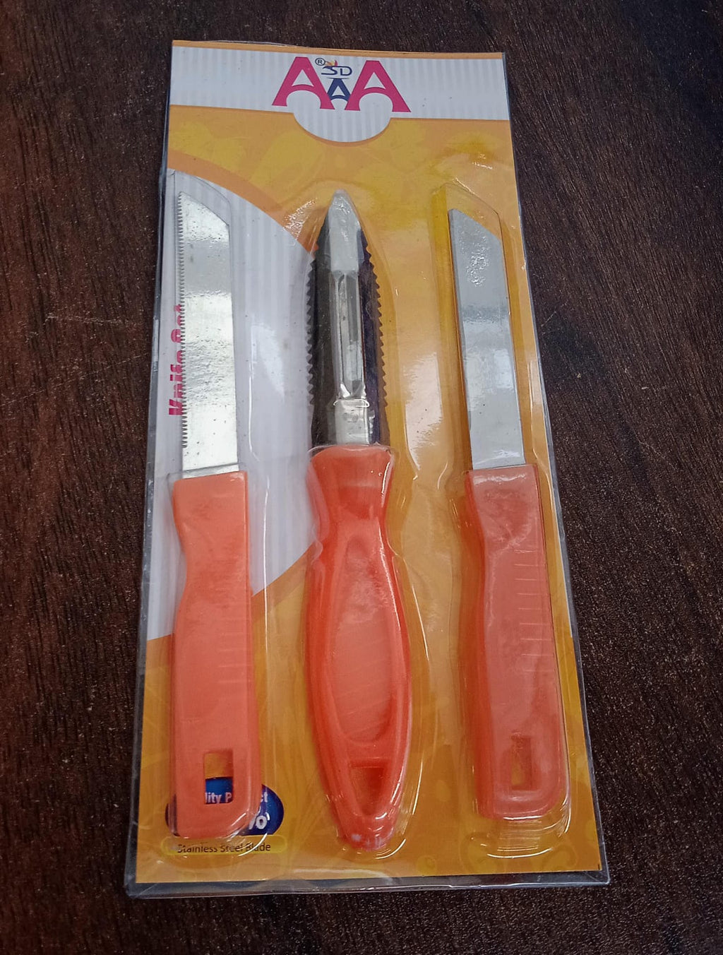 The complete 3-in-1 Stainless Steel Kitchen Knife Set showcased in a modern kitchen environment.
