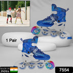 Front view of adjustable LED inline skates for kids and adults.