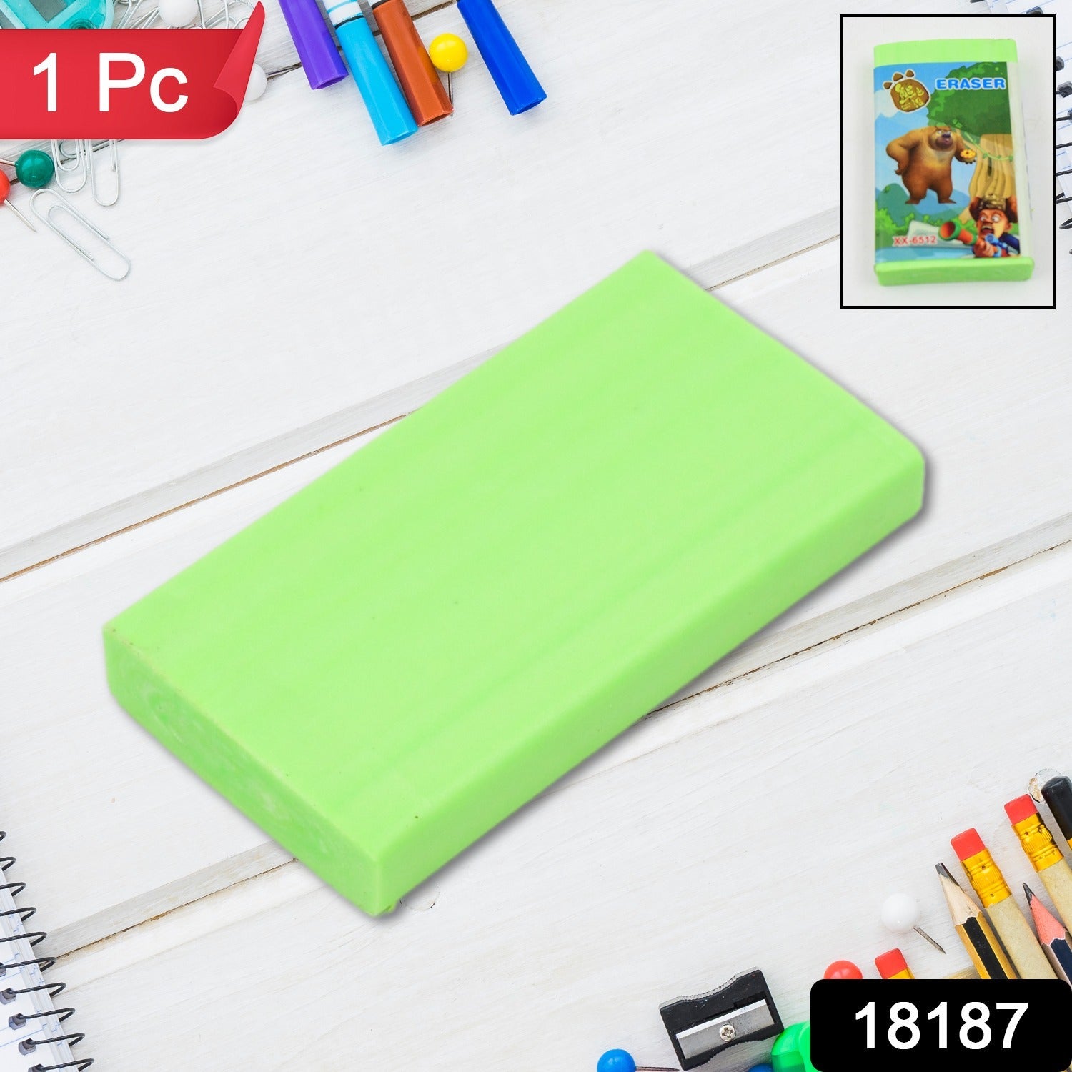 Rectangle-shaped Kids Eraser, ideal for precise corrections during homework.