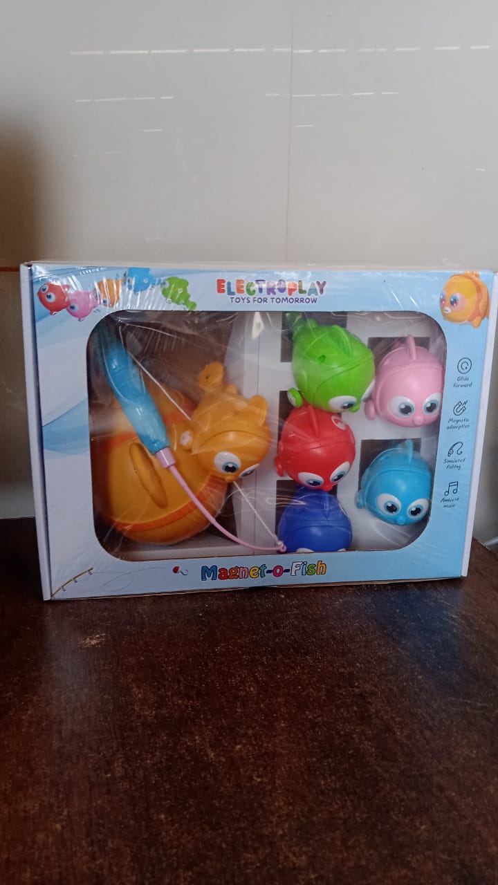 Electroplay magnetic fishing toy packaging showcasing set contents