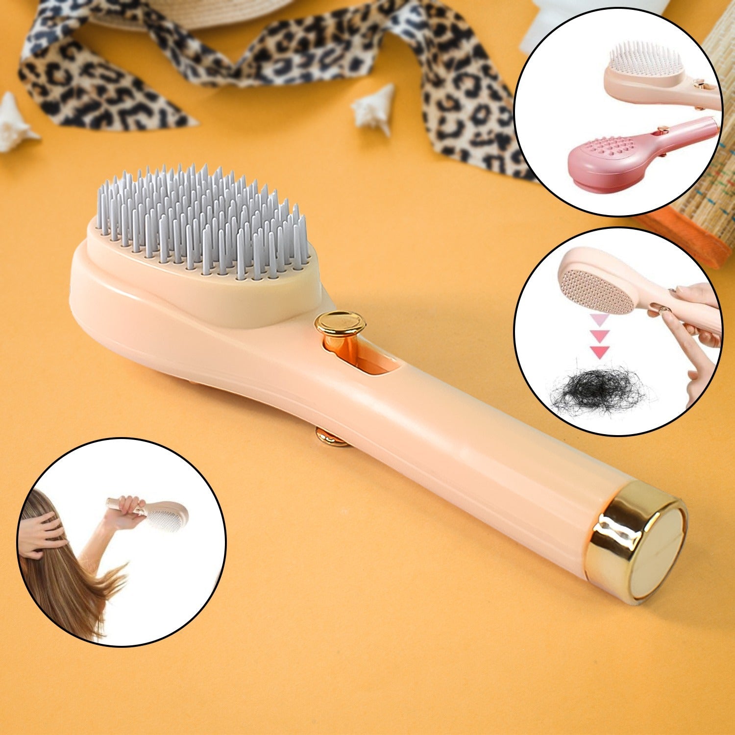 Self-cleaning anti-static massage hairbrush detangling hair smoothly